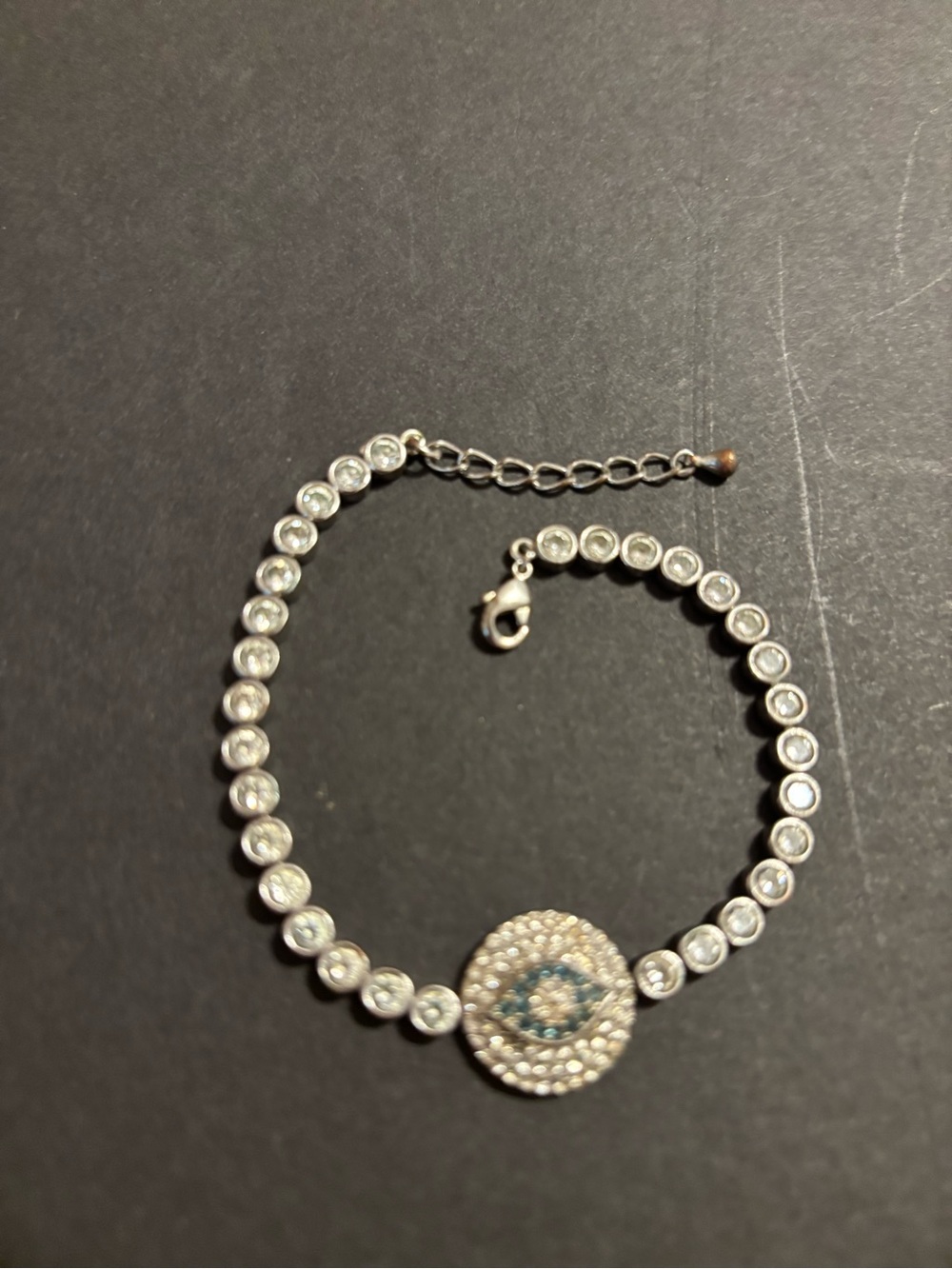 Joan Boyce Silver Tone Pavé Rhinestone Evil Eye Tennis Bracelet JB China 6.5 in